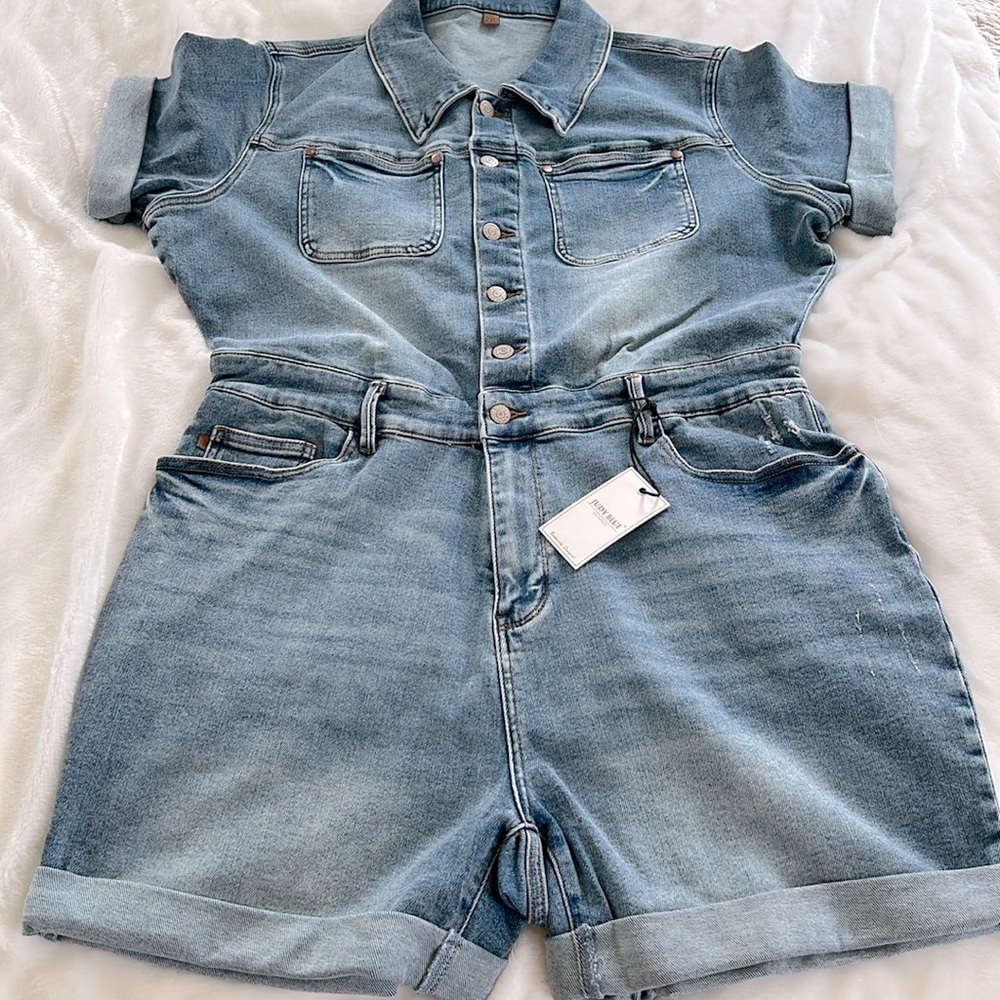 Judy Blue denim shorts jumpsuit, NWT